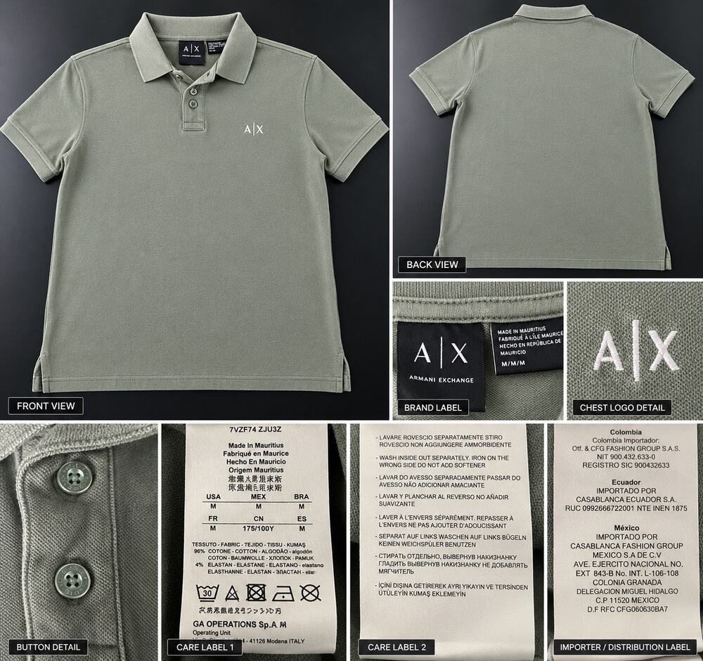 Armani Exchange A|X Men’s Olive Green Cotton Pique Polo Shirt Size M